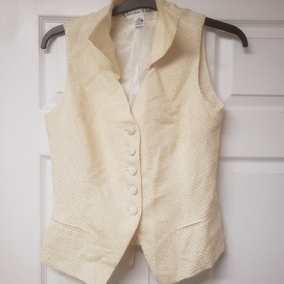 Vintage 80/90s Christian Dior cream iridescent vest - Picture 1 of 11